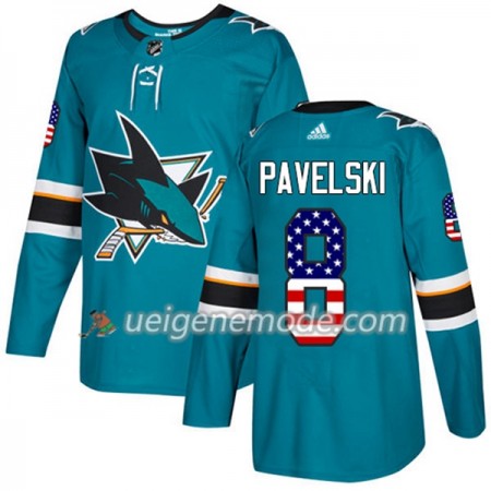 Herren Eishockey San Jose Sharks Trikot Joe Pavelski 8 Adidas 2017-2018 Teal USA Flag Fashion Authentic